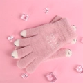 Gants d'hiver en tricot rose pour femmes avec doigts tactiles et texte Cute Girl - Rose