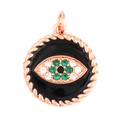 Rose gold plated evil eye charm with black enamel and colorful zircon stones - Rose Gold Black Background L296847-R