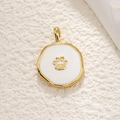 White enamel heart pendant with golden paw print and irregular metallic border - Cat Paw