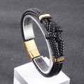 Bracciale minimalista in pelle intrecciata nera con chiusura magnetica dorata - Corda in Pelle Nera Con Chiusura Dorata