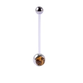 Acrylic belly ring with flexible transparent bar and amber gemstone in silver setting - Yellow