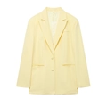 Pale yellow women's blazer with lapel collar and two-button closure on white background - S / Yellow