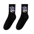 Black crew athletic socks with purple Lucky YOU graffiti text and yellow smiley faces - One Size (Plus Size) / LUCKY YOU Graffiti / Black No.14