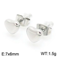 Orecchini a lobo a cuore in acciaio inossidabile lucido argento 7x6mm da 1.5g - Argento