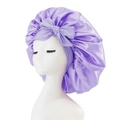 Purple satin sleep cap with adjustable ribbon bow for hair care and beauty protection - Medium Single Layer Ribbon / New Purple