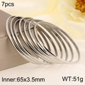 Detailed view of 7pcs minimalist 3.5mm polished steel bangles set with size specs - 7-Piece Set / Steel Color 65mm (KB185453-LO)