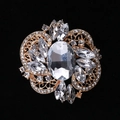 Elegant gold alloy brooch with oval crystal center and marquise rhinestones - MM-BR-0035 / Gold
