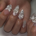 Uñas postizas almendradas con degradado, lazos 3D, perlas y dijes de corazón - Estilo de Lazo y Perla Degradado Rosa Púrpura (JP3557)