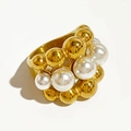 Anello multistrato in acciaio inossidabile con perle e sfere dorate stile vintage - US 7 / Oro