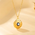 Golden sunburst evil eye necklace with blue eye pendant for women on warm background - Gold Blue Eye (YJ9)