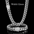 Set catena cubana da 12mm in acciaio inossidabile argento con chiusura strass - 12mm di Larghezza / 20 Pollici (50.80cm) / Color Acciaio