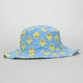 Dettaglio cappello sole celeste con motivi anatra gialla e tesa larga per la protezione - 1-6 Anni / Anatra Blu Chiaro
