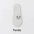 White low cut invisible socks featuring a cute blue panda cartoon with pink blush details - Panda