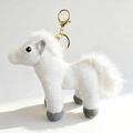 Süßer Plüsch-Pony-Schlüsselanhänger in Weiß mit grauen Ohren und goldenem Metallclip - Weiß