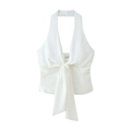 Damen Set aus weißem Neckholder Top und Hose mit Knotendetail für den Sommer - XS / Neckholder-Top Zum Binden