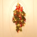 Festone natalizio da porta con stelle di Natale rosse, palline d'oro e luci LED - Rosso e Oro (Con Luce LED)