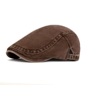 Adjustable brown vintage cotton newsboy cap with retro metal buckle detail and stitching - Coffee