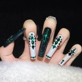 Handgemaakte smaragdgroene extra lange coffin nagels met sprankelende strass - Smaragdgroen Lang / Extra Klein (XS)