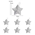 Detailed view of six silver glitter star ornaments for Christmas tree decoration - 5cm (Set of 6) / Silver