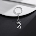 Silver stainless steel crown keychain featuring letter Z pendant in punk style - Letter Z Crown Style (Z)