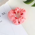 Pink fabric scrunchie with cute red strawberry print and elastic pleated design - 24# Pink Pineapple