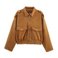 Chaqueta bomber marrón de ante sintético con bolsillos delanteros y cremallera en blanco - S / Camel