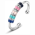 Rotating stainless steel anxiety ring with five colorful enamel beads on silver band - Single Ring / Multicolor C
