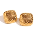 Vintage style square gold-plated stud earrings with radiant water wave texture - Square Wing Water Ripple Geometric Style / Gold