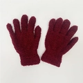 Macro detail of wine red chenille winter gloves with thick knit texture and elastic cuffs - One Size / Burgundy