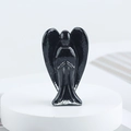 Handcrafted black resin angel statue with natural crystal stone shards in prayer pose - Obsidian