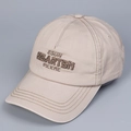 Close-up of letter embroidery and decorative stitching on beige cotton baseball cap - M (56-58cm) / Khaki