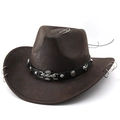 Chapeau de cowboy noir classique avec têtes de mort argentées et anneaux en métal style punk - M(56-58cm) / café