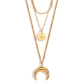 Collana multistrato in acciaio inossidabile placcata oro 18K con ciondoli luna e stella - Set Collana a Tre Strati con Mezzaluna e Stella a Otto Punte / Oro