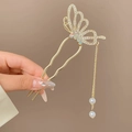 Épingle à cheveux papillon dorée avec strass et perles pour chignons élégants et raffinés - Papillon à Antennes (53#) / Or