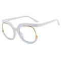 Y2K owl style white frame glasses with gold metal trim and anti-blue light lenses - Solid White