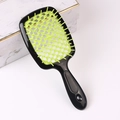 Green and black hollow-out vent hair brush for scalp massage and styling - Black Handle + Green
