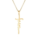 Gold stainless steel Faith cross necklace with a delicate chain on white background - Gold