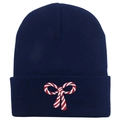 Berretto invernale in maglia blu scuro con ricamo a fiocco a righe bianche e rosse - 54-60cm / Blu navy