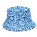 Blue marble patterned reversible sun bucket hat for women with wide brim UV protection - Style 1 (Blue Marble)