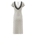 Dettaglio dello scollo a V sulla schiena con pizzo nero e laccetti sull'abito a pois - XS / Bianco Sporco a Pois