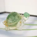Statuetta a tartaruga artigianale in resina di cristallo di fluorite verde chiaro - Avventurina + Foglia d'Oro