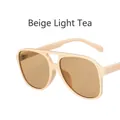 Retro pilot sunglasses featuring a cream frame and light tea lenses with double bridge - Cream Light Brown