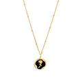 Gold rose pendant necklace with black shell inlay and beaded chain in vintage court style - Round Rose Necklace (Black)