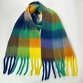 Rainbow plaid scarf with tassels, thick warm winter wrap in colorful gradient check - 39# (Rainbow Multicolor Gradient Plaid)