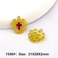20mm gold lace heart pendant with red enamel cross detail for DIY jewelry making - Gold/Red