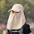 Outdoor UV protection beige sun hat with detachable face mask and neck flap cover - Beige