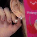 Elegant star-shaped silver stud earrings with sparkling pavé cubic zirconia inlay - Silver Full Rhinestone Star Earrings
