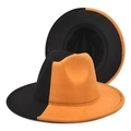 Detail view of two-tone wool fedora hats in black and yellow with a wide brim - M (56-58cm) / Black+Khaki