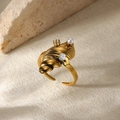 Anello conchiglia in acciaio inossidabile dorato 18K con perla e zircone - Stile Conchiglia Perla Dorato (G11207242)