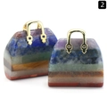 Two handbag-shaped pendants made of multicolored natural gemstones with gold handles - 28X30mm Bag Charm Gold